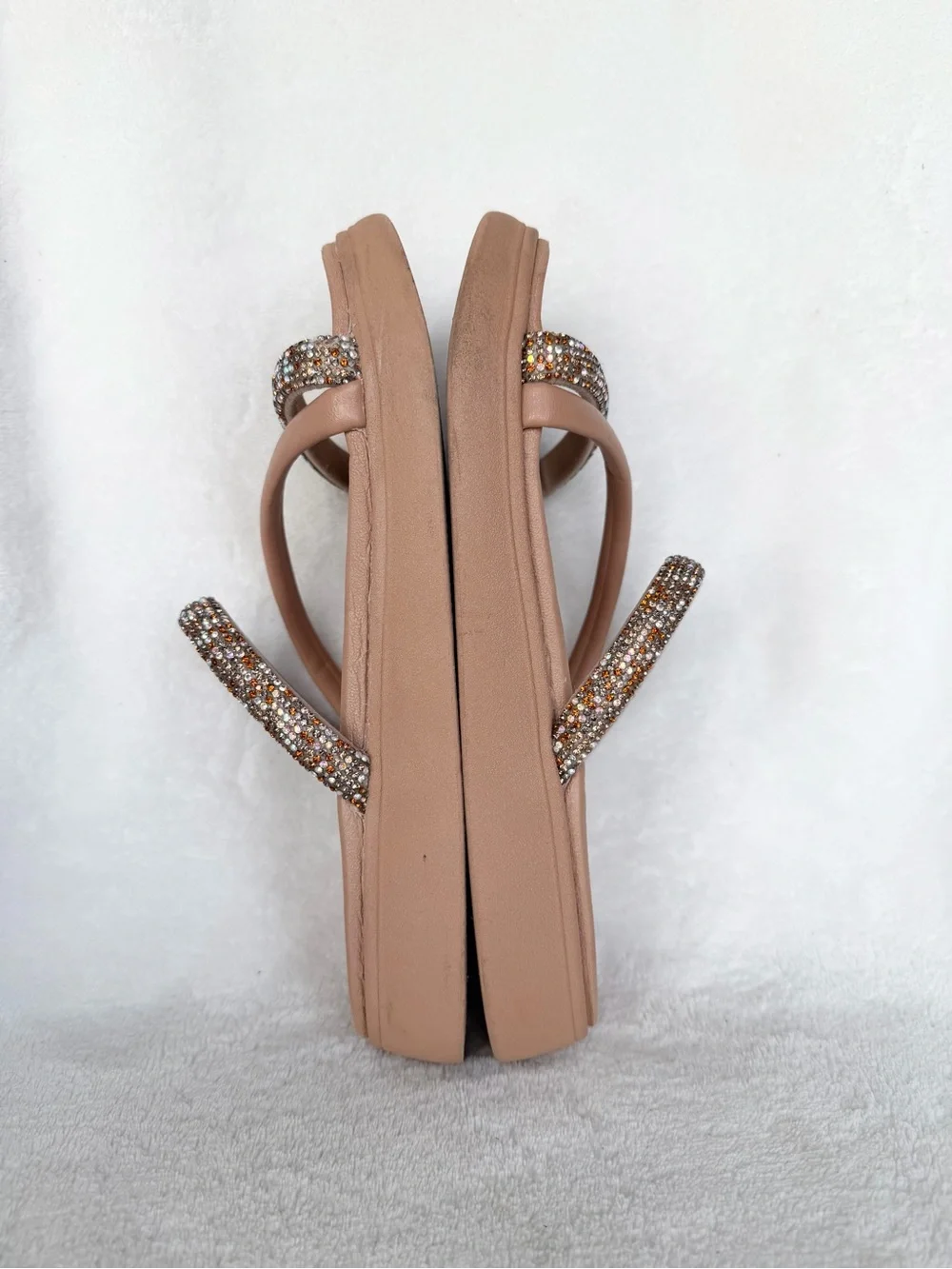 Moleca Big Girls' Blush Tan Slide Sandals with Sparkle Straps Size 4
